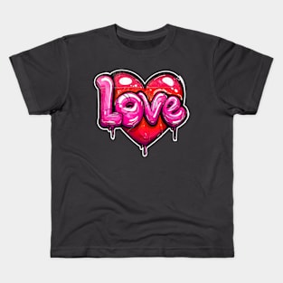 Cool Bubble Letter Graffiti and Valentines Heart LOVE Text Word Kids T-Shirt